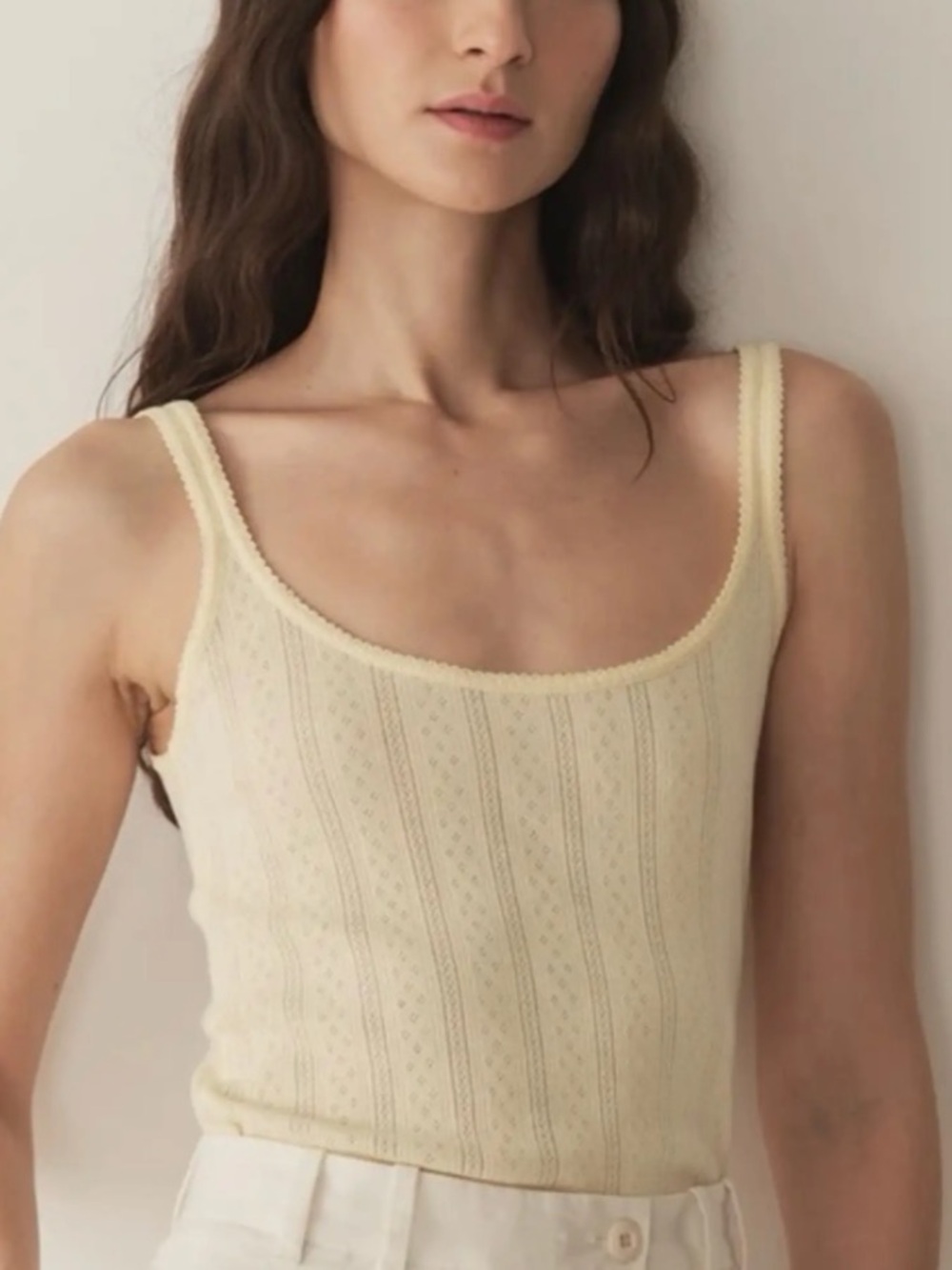 NWT Doen Shae tank in pointelle creme citron